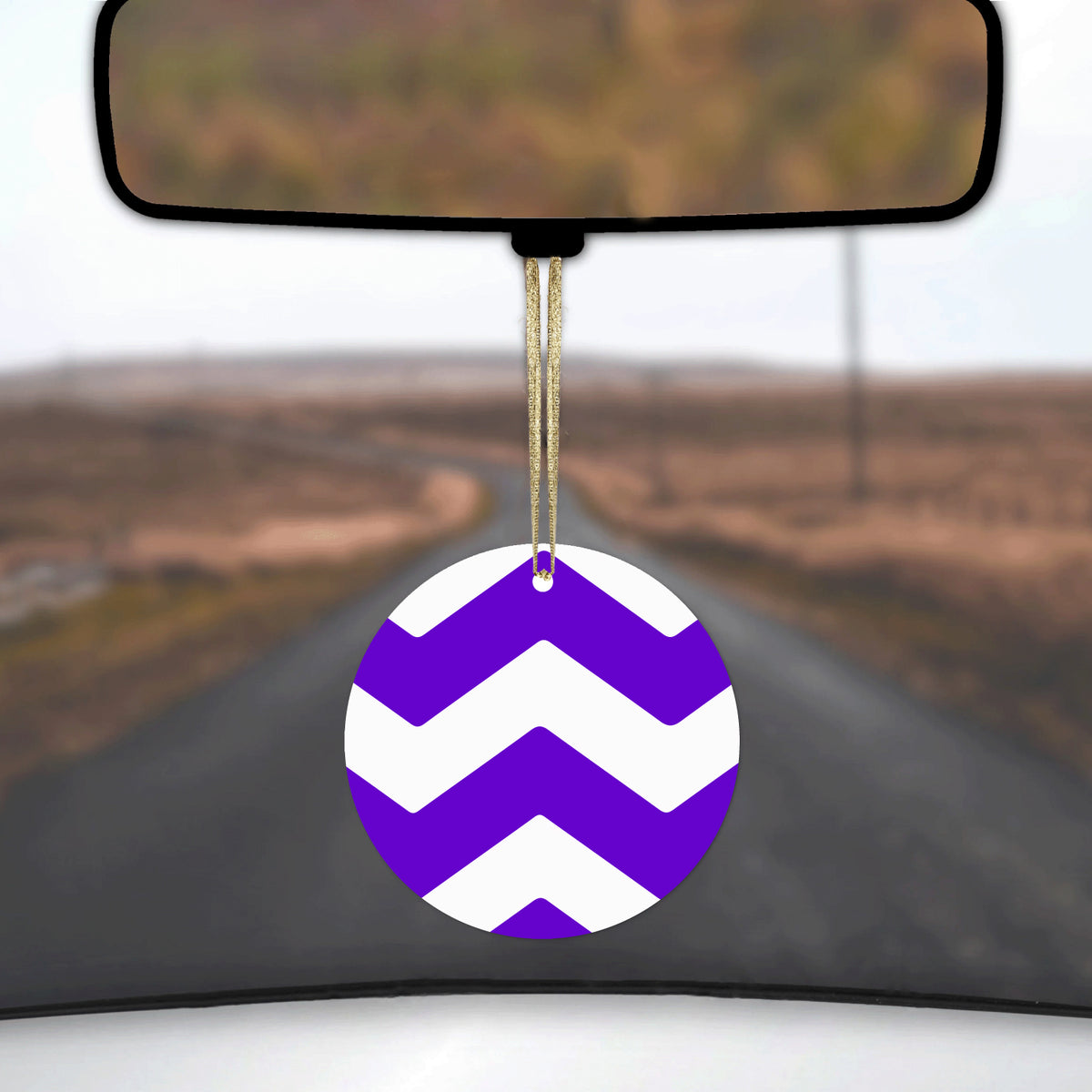 Purple White Chevron Stripes Ceramic Ornament, view 3