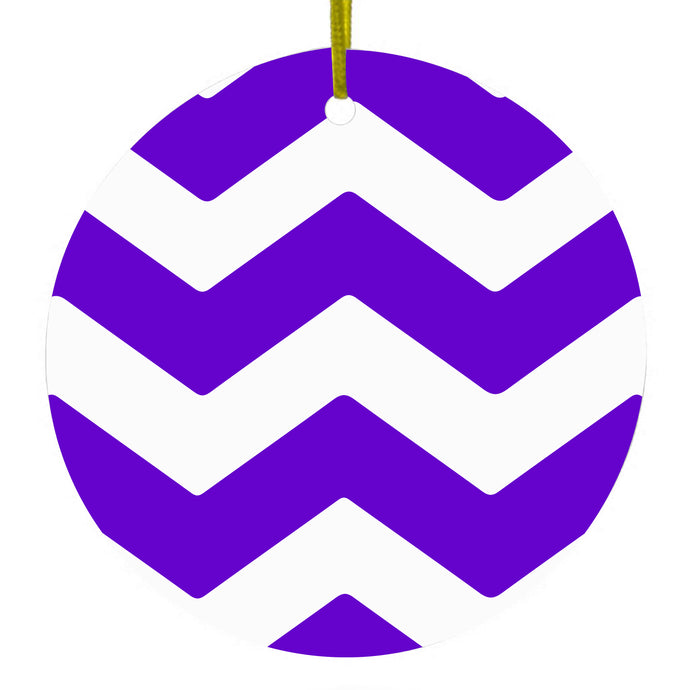 Purple White Chevron Stripes Ceramic Ornament