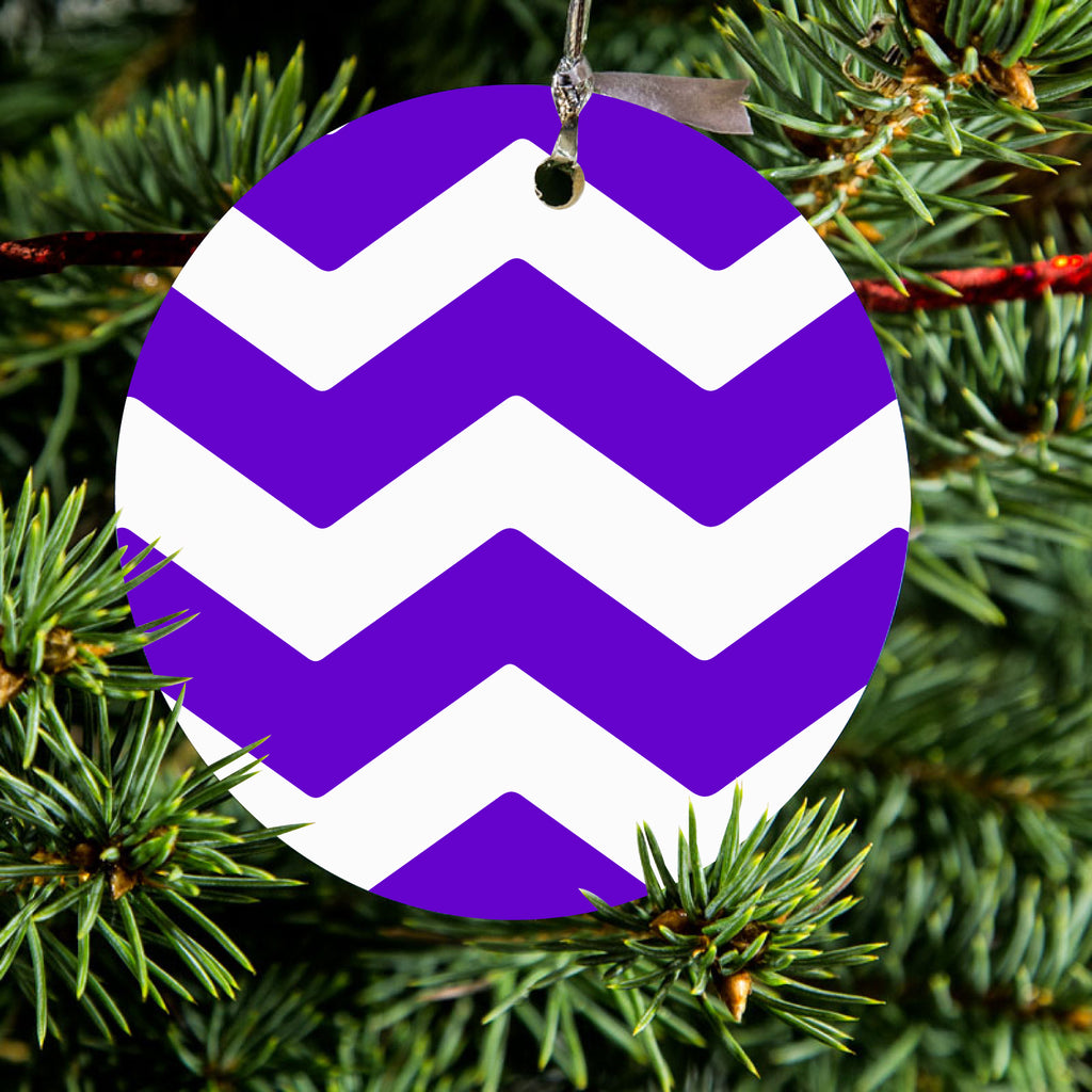 Purple White Chevron Stripes Ceramic Ornament, view 2