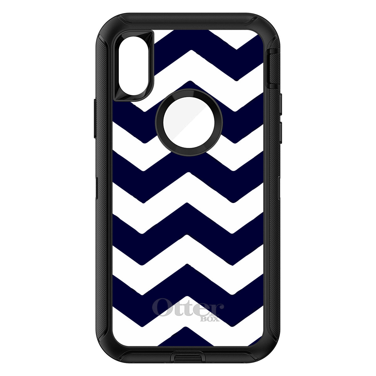 Navy Blue White Chevron Stripes OtterBox Defender Case for iPhone & Galaxy, view 3