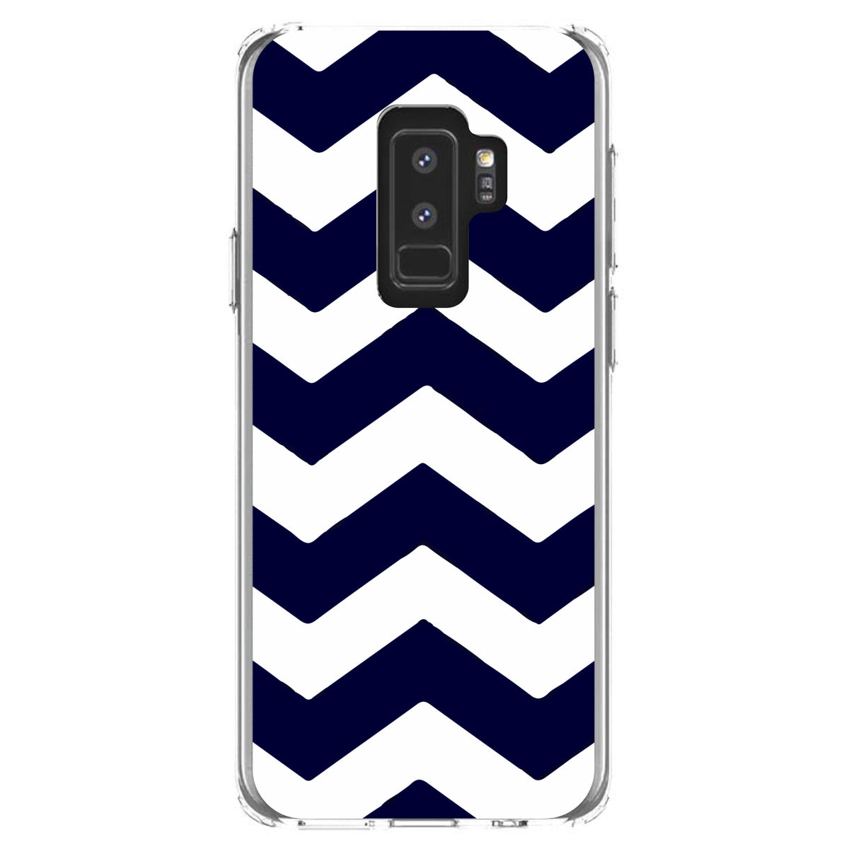 Navy Blue White Chevron Stripes Clear Shockproof iPhone Case, view 20