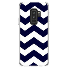 DistinctInk® Clear Shockproof Hybrid Case for Apple iPhone / Samsung Galaxy / Google Pixel - Navy Blue White Chevron Stripes