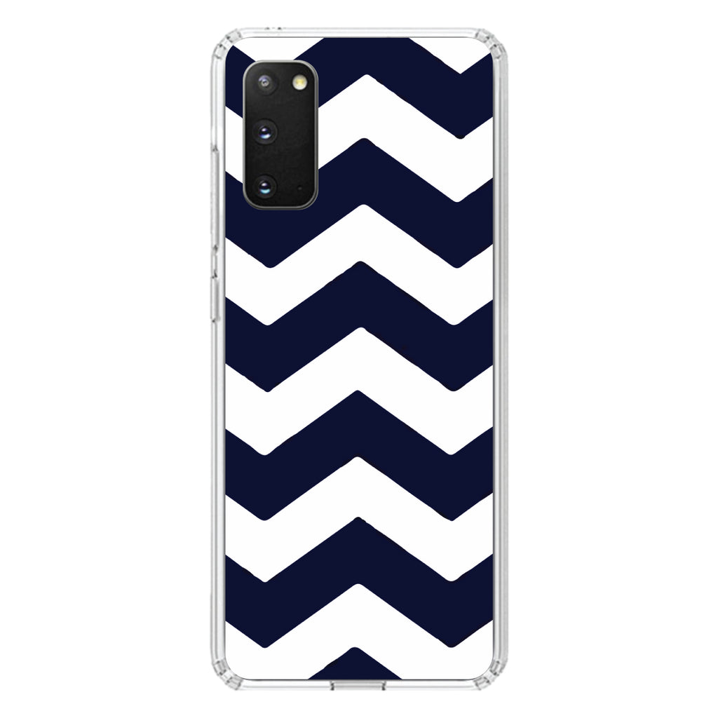 Navy Blue White Chevron Stripes Clear Shockproof iPhone Case, view 14