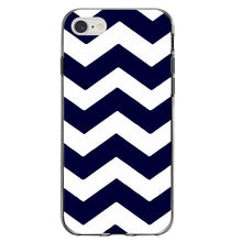 DistinctInk® Clear Shockproof Hybrid Case for Apple iPhone / Samsung Galaxy / Google Pixel - Navy Blue White Chevron Stripes