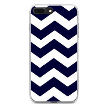 DistinctInk® Clear Shockproof Hybrid Case for Apple iPhone / Samsung Galaxy / Google Pixel - Navy Blue White Chevron Stripes