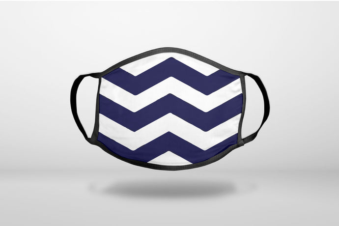 Navy Blue White Chevron Stripes - 3-Ply Reusable Soft Face Mask Covering, Unisex, Cotton Inner Layer