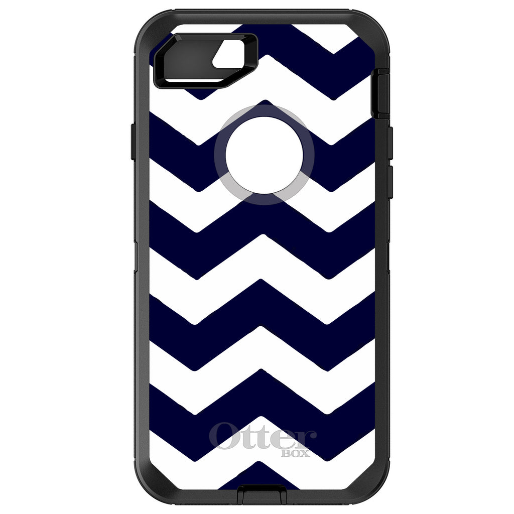 Navy Blue White Chevron Stripes OtterBox Defender Case for iPhone & Galaxy
