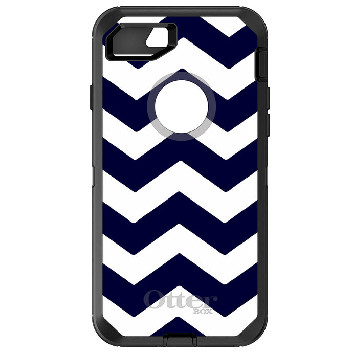 DistinctInk™ OtterBox Defender Series Case for Apple iPhone / Samsung Galaxy / Google Pixel - Navy Blue White Chevron Stripes