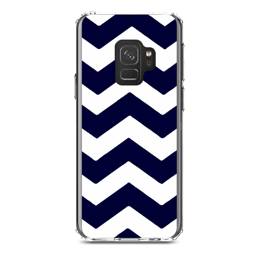 Navy Blue White Chevron Stripes Clear Shockproof iPhone Case, view 19