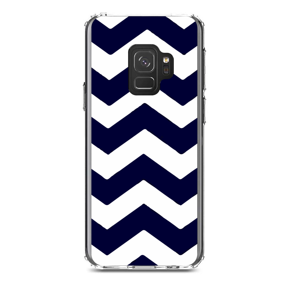 Navy Blue White Chevron Stripes Clear Shockproof iPhone Case, view 19