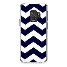 DistinctInk® Clear Shockproof Hybrid Case for Apple iPhone / Samsung Galaxy / Google Pixel - Navy Blue White Chevron Stripes