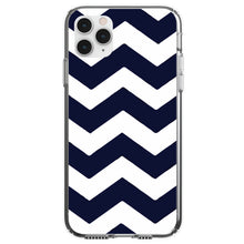 DistinctInk® Clear Shockproof Hybrid Case for Apple iPhone / Samsung Galaxy / Google Pixel - Navy Blue White Chevron Stripes