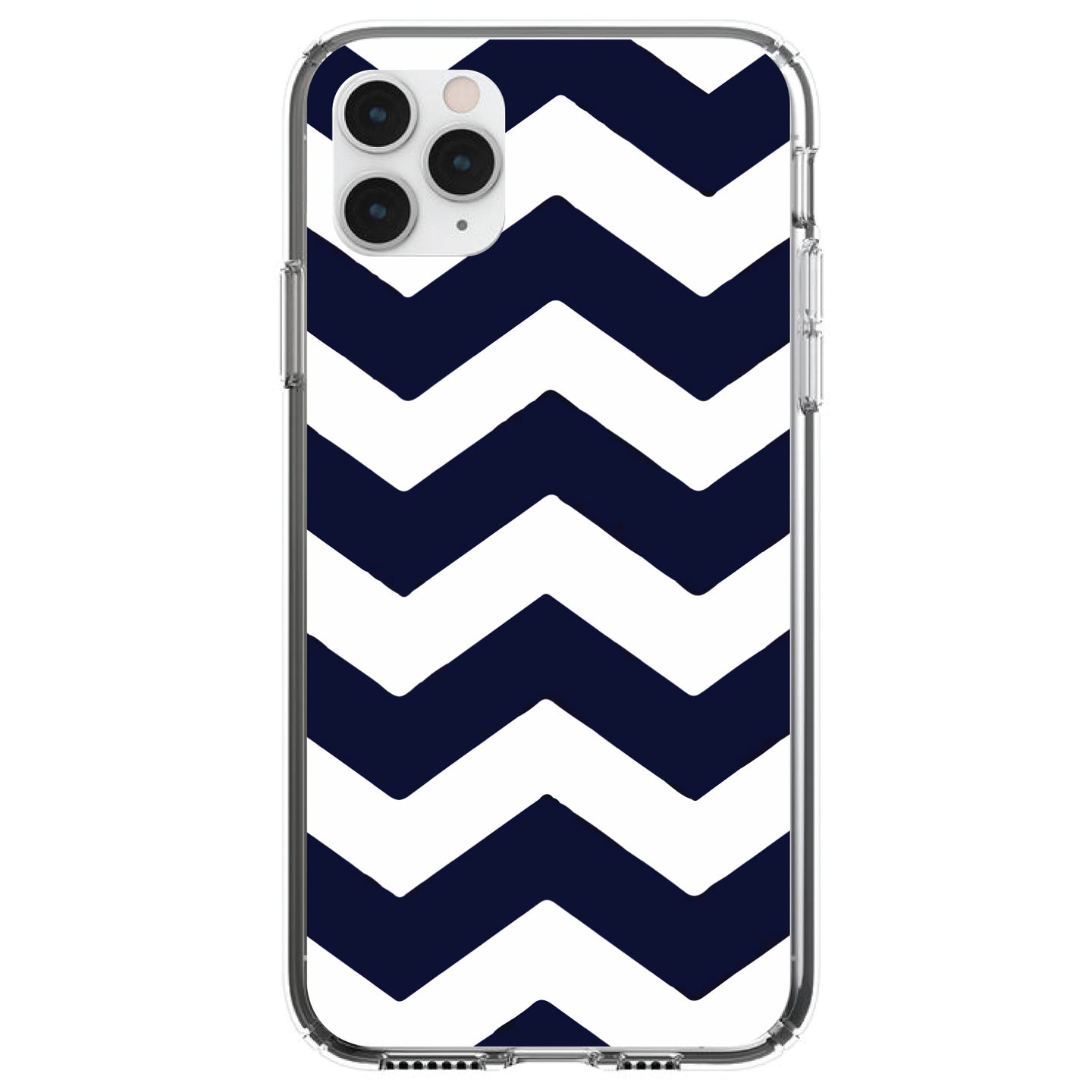 DistinctInk® Clear Shockproof Hybrid Case for Apple iPhone / Samsung Galaxy / Google Pixel - Navy Blue White Chevron Stripes