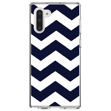 DistinctInk® Clear Shockproof Hybrid Case for Apple iPhone / Samsung Galaxy / Google Pixel - Navy Blue White Chevron Stripes