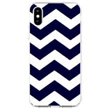 DistinctInk® Clear Shockproof Hybrid Case for Apple iPhone / Samsung Galaxy / Google Pixel - Navy Blue White Chevron Stripes