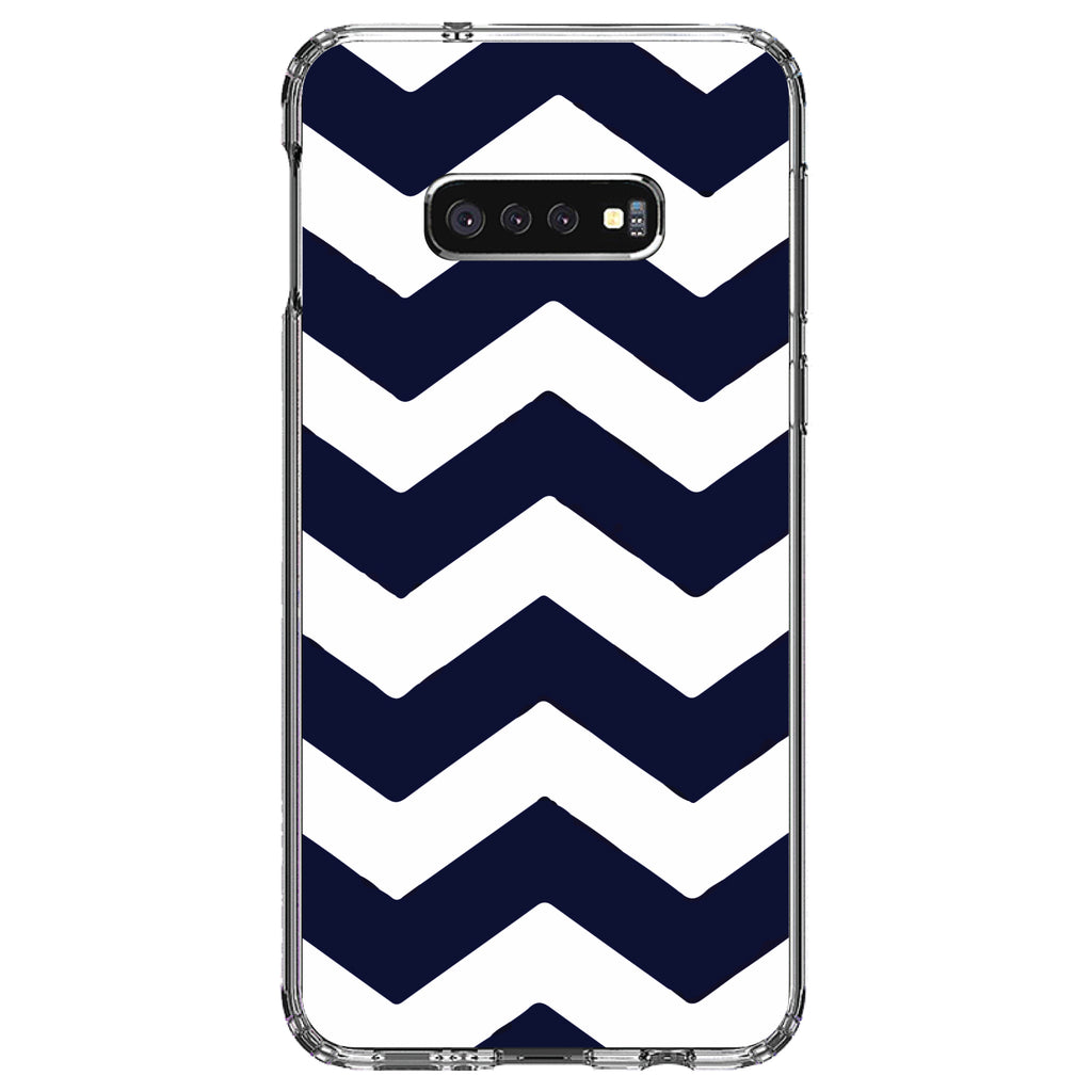 Navy Blue White Chevron Stripes Clear Shockproof iPhone Case, view 18