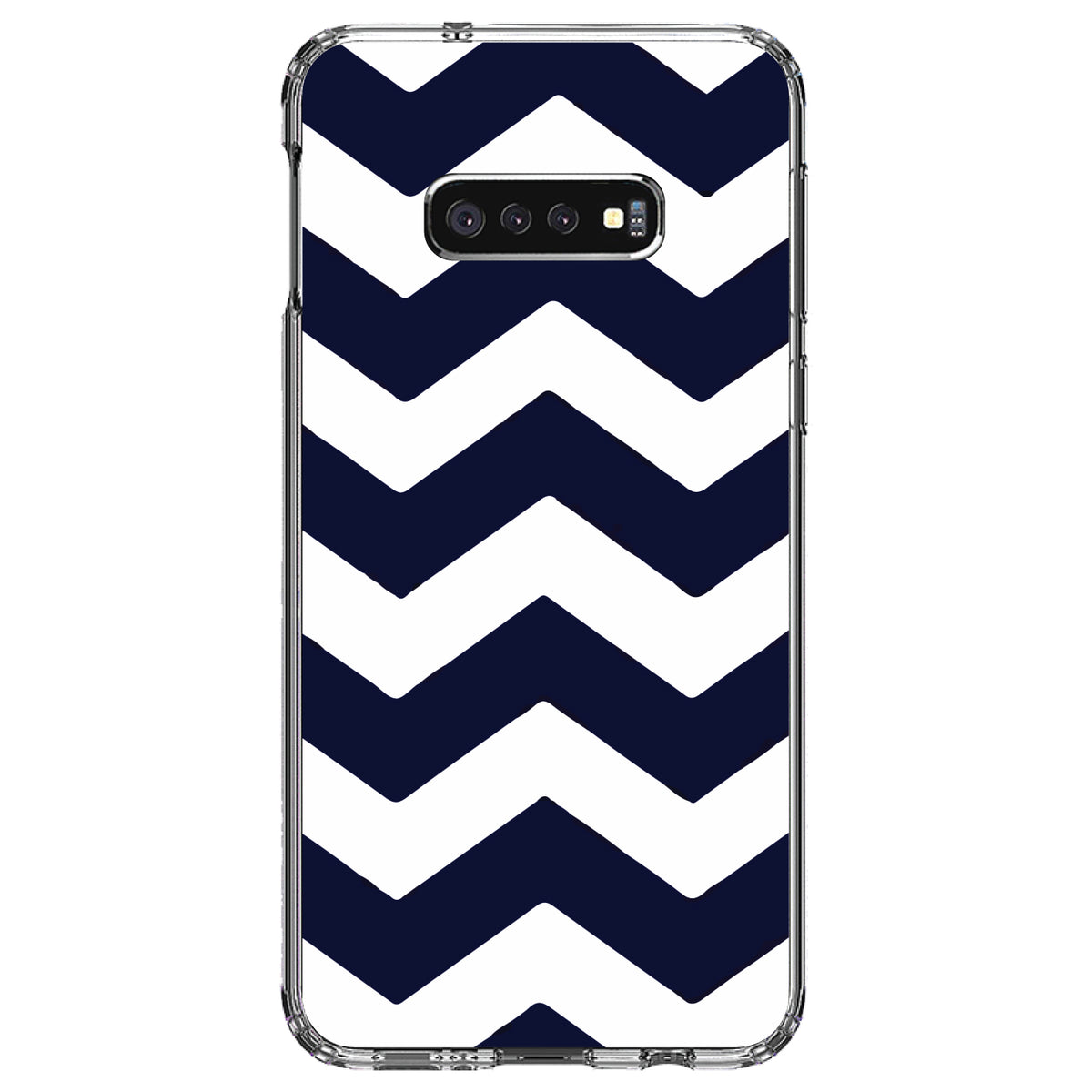 Navy Blue White Chevron Stripes Clear Shockproof iPhone Case, view 18