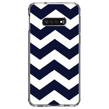 DistinctInk® Clear Shockproof Hybrid Case for Apple iPhone / Samsung Galaxy / Google Pixel - Navy Blue White Chevron Stripes