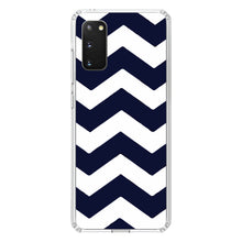 DistinctInk® Clear Shockproof Hybrid Case for Apple iPhone / Samsung Galaxy / Google Pixel - Navy Blue White Chevron Stripes