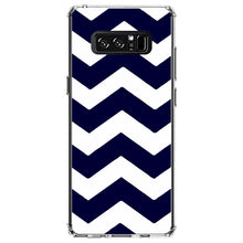 DistinctInk® Clear Shockproof Hybrid Case for Apple iPhone / Samsung Galaxy / Google Pixel - Navy Blue White Chevron Stripes