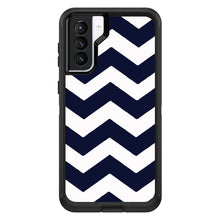 DistinctInk™ OtterBox Defender Series Case for Apple iPhone / Samsung Galaxy / Google Pixel - Navy Blue White Chevron Stripes