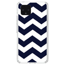 DistinctInk® Clear Shockproof Hybrid Case for Apple iPhone / Samsung Galaxy / Google Pixel - Navy Blue White Chevron Stripes