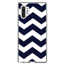 DistinctInk® Clear Shockproof Hybrid Case for Apple iPhone / Samsung Galaxy / Google Pixel - Navy Blue White Chevron Stripes