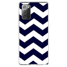 DistinctInk® Clear Shockproof Hybrid Case for Apple iPhone / Samsung Galaxy / Google Pixel - Navy Blue White Chevron Stripes