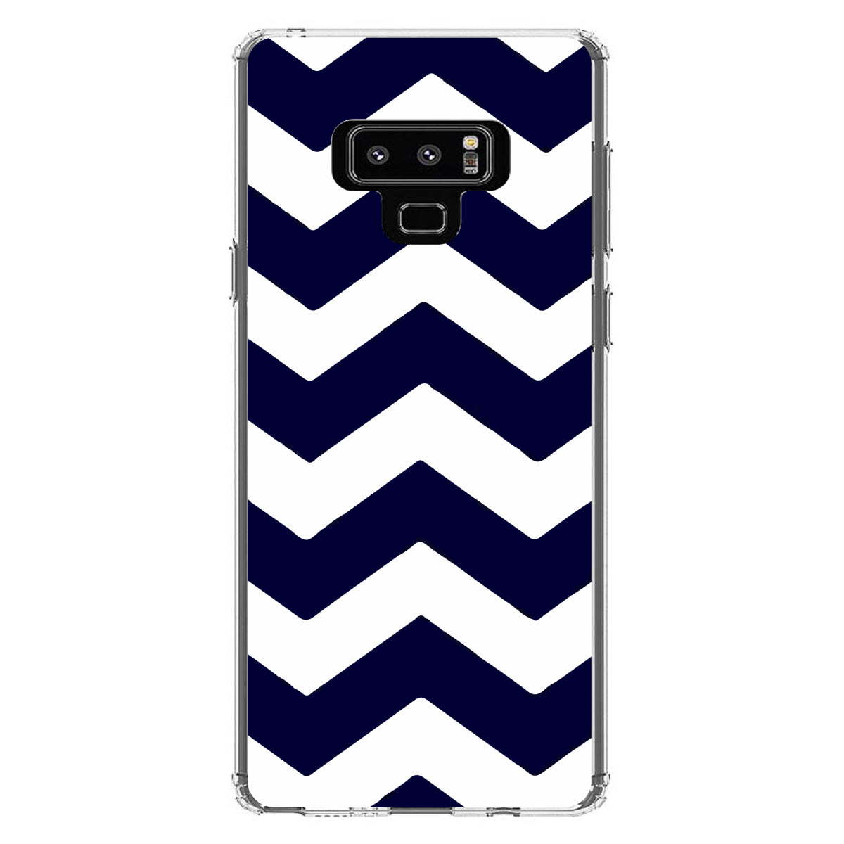 Navy Blue White Chevron Stripes Clear Shockproof iPhone Case, view 11