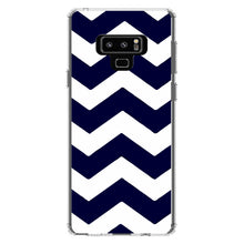 DistinctInk® Clear Shockproof Hybrid Case for Apple iPhone / Samsung Galaxy / Google Pixel - Navy Blue White Chevron Stripes