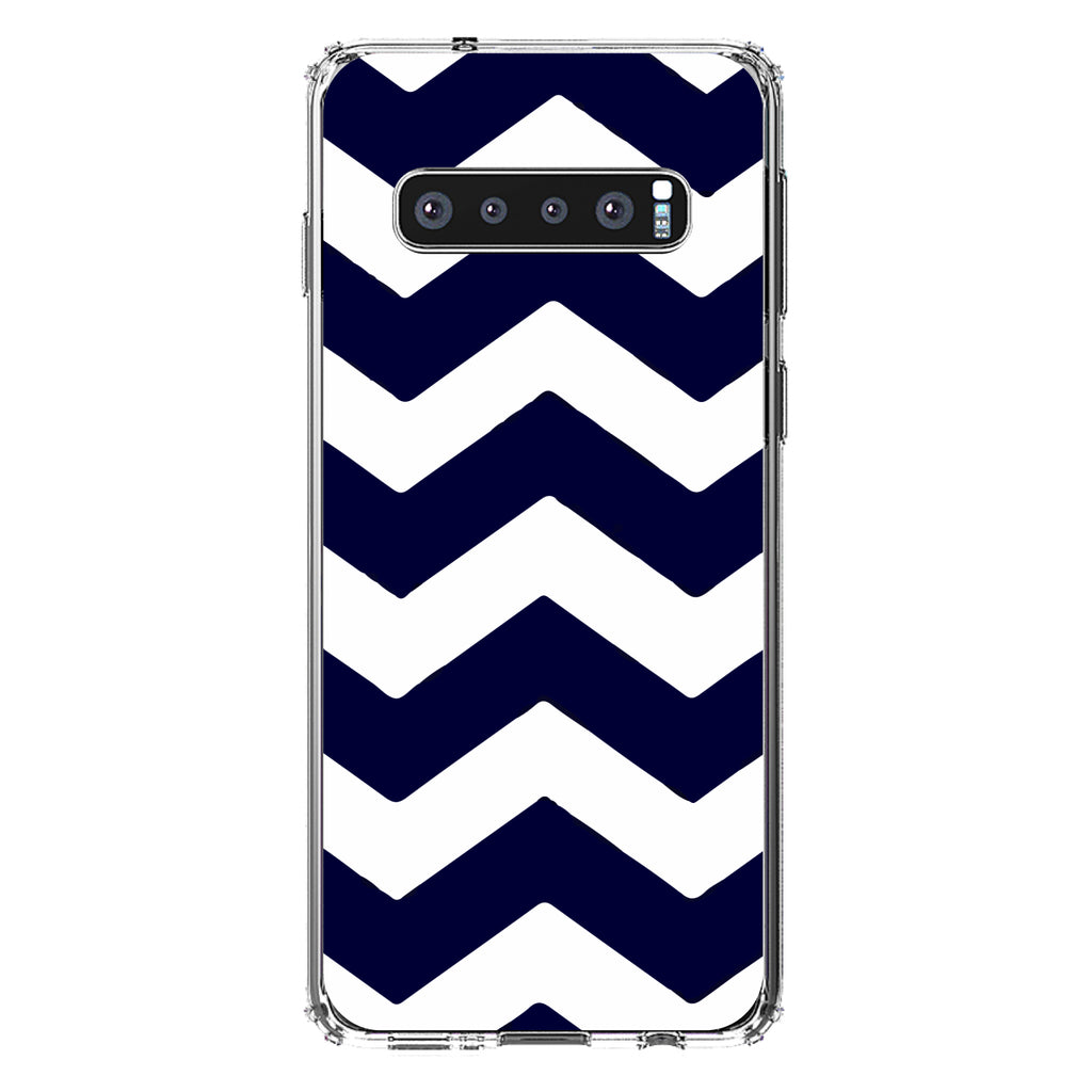 Navy Blue White Chevron Stripes Clear Shockproof iPhone Case, view 16