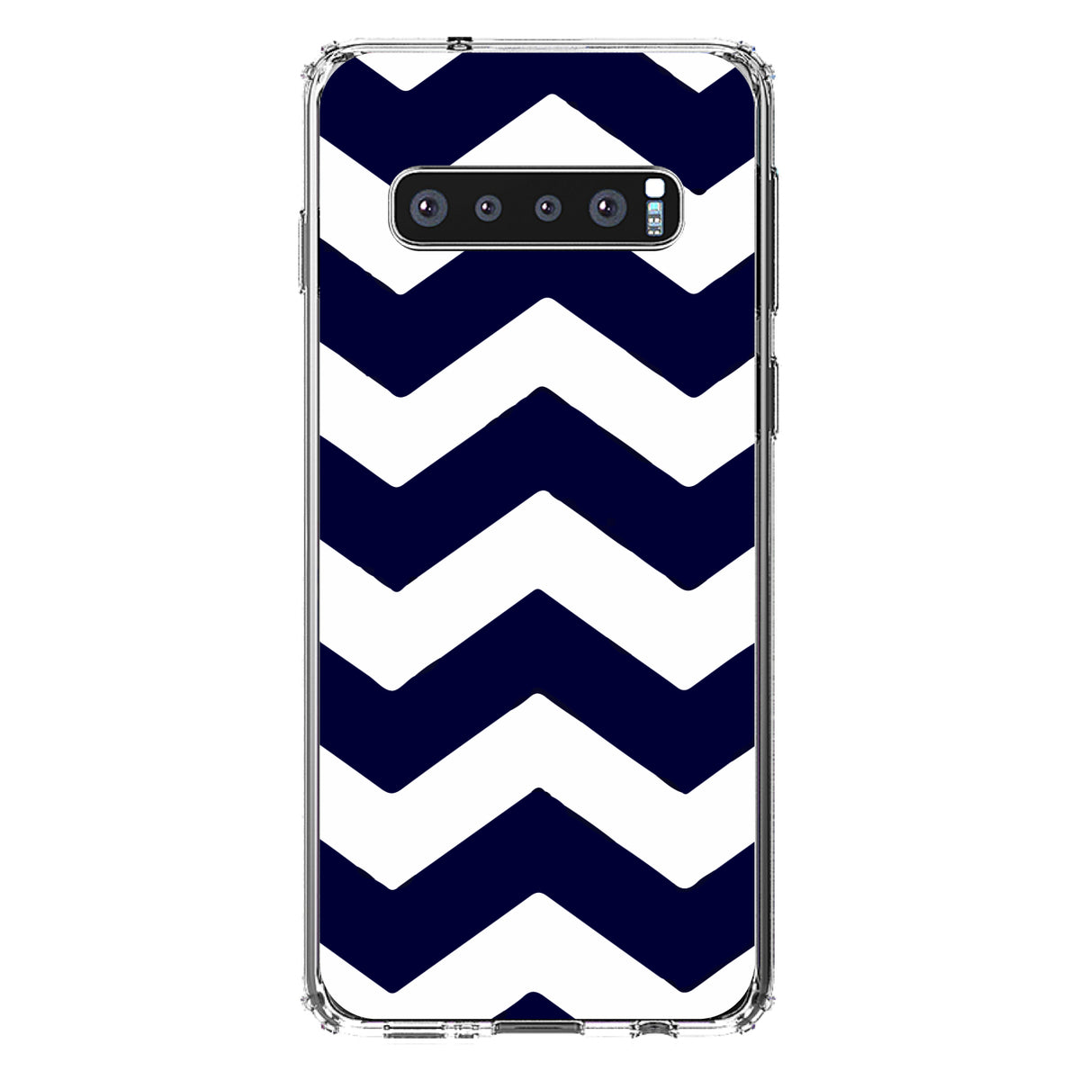 Navy Blue White Chevron Stripes Clear Shockproof iPhone Case, view 16