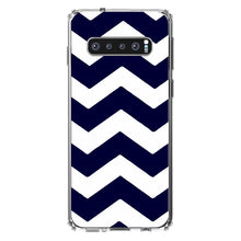 DistinctInk® Clear Shockproof Hybrid Case for Apple iPhone / Samsung Galaxy / Google Pixel - Navy Blue White Chevron Stripes