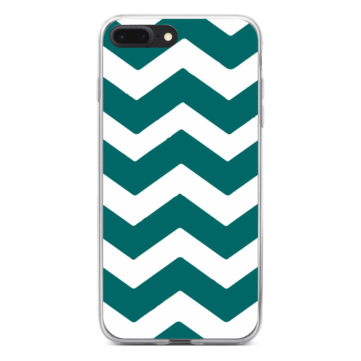 Teal White Chevron Stripes Clear Shockproof iPhone Case, view 6