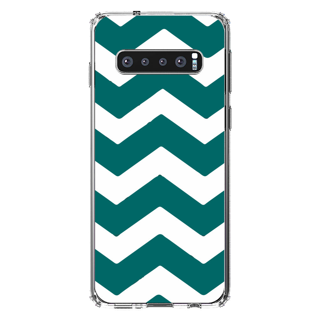 Teal White Chevron Stripes Clear Shockproof iPhone Case, view 17