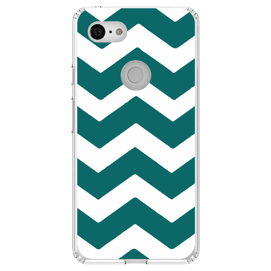 Teal White Chevron Stripes Clear Shockproof iPhone Case, view 21