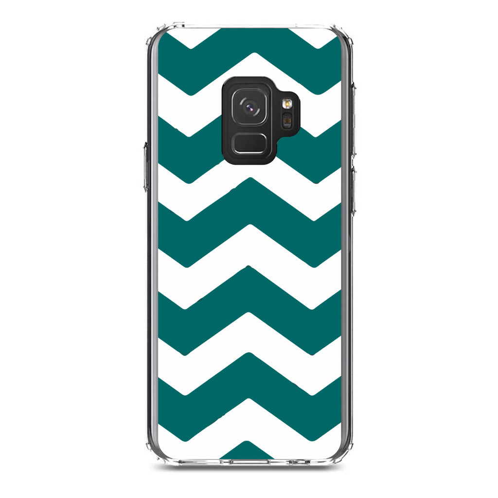 Teal White Chevron Stripes Clear Shockproof iPhone Case, view 19