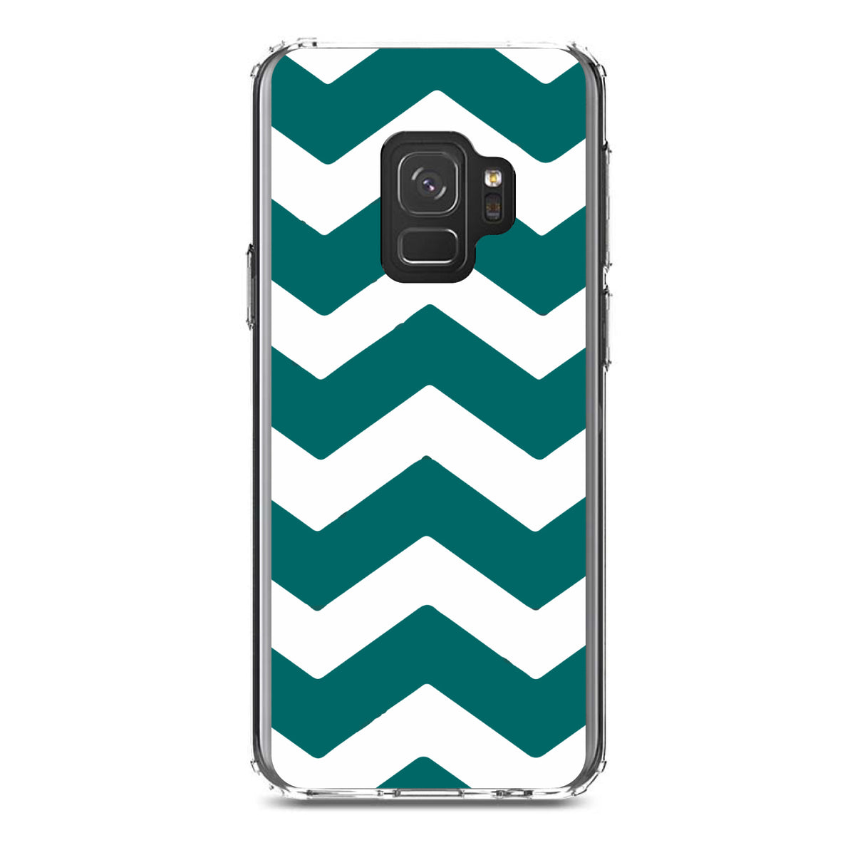 Teal White Chevron Stripes Clear Shockproof iPhone Case, view 19
