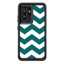 DistinctInk™ OtterBox Defender Series Case for Apple iPhone / Samsung Galaxy / Google Pixel - Teal White Chevron Stripes