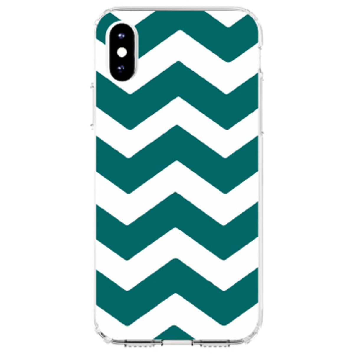 Teal White Chevron Stripes Clear Shockproof iPhone Case, view 4