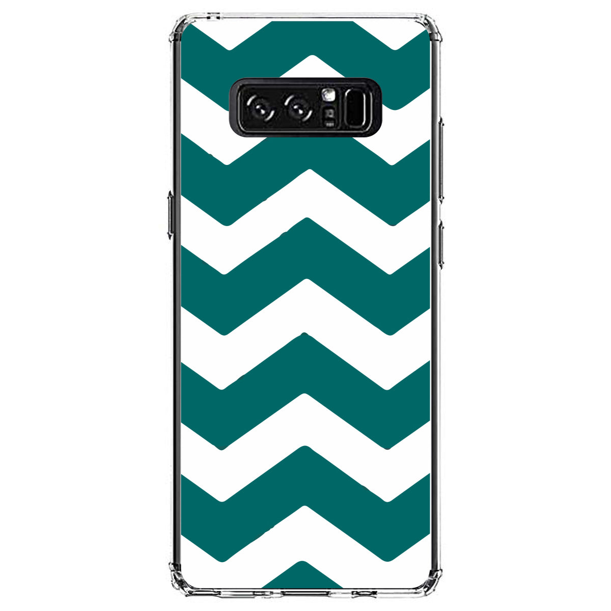 Teal White Chevron Stripes Clear Shockproof iPhone Case, view 12