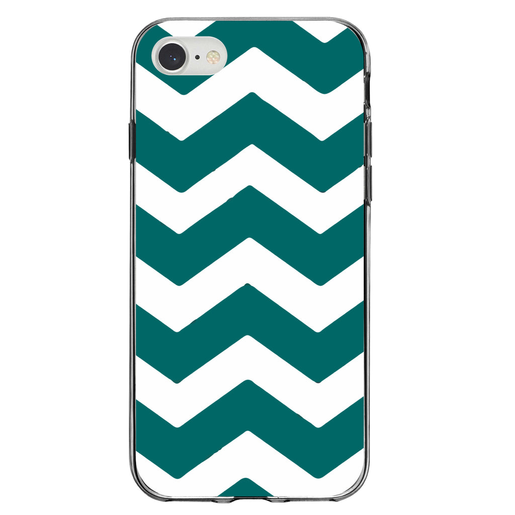 Teal White Chevron Stripes Clear Shockproof iPhone Case, view 5