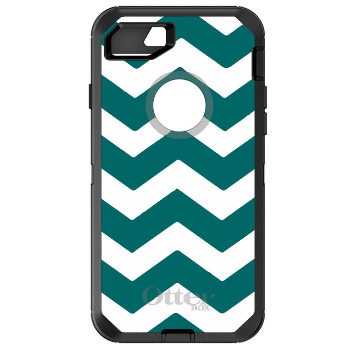 DistinctInk™ OtterBox Defender Series Case for Apple iPhone / Samsung Galaxy / Google Pixel - Teal White Chevron Stripes