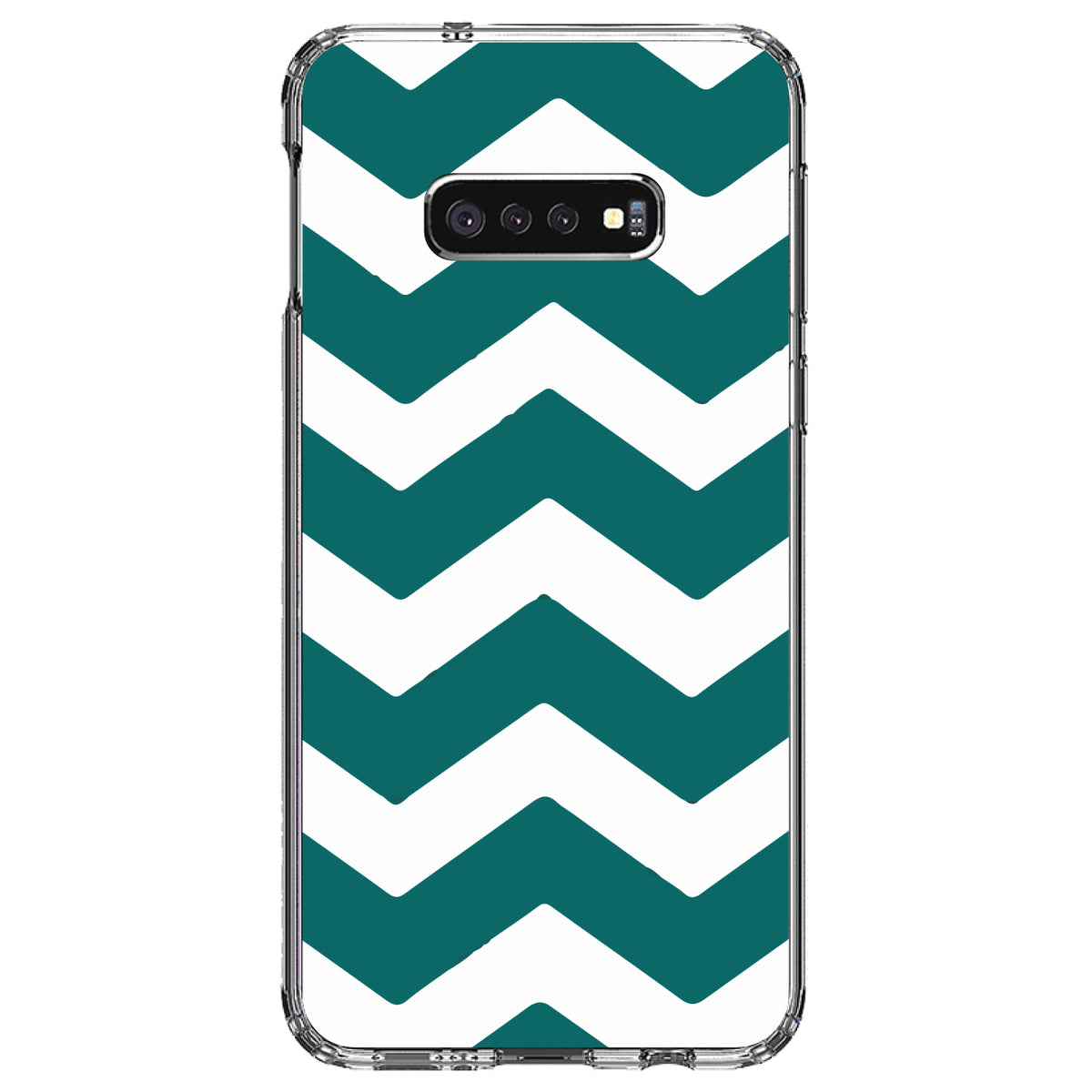 Teal White Chevron Stripes Clear Shockproof iPhone Case, view 18