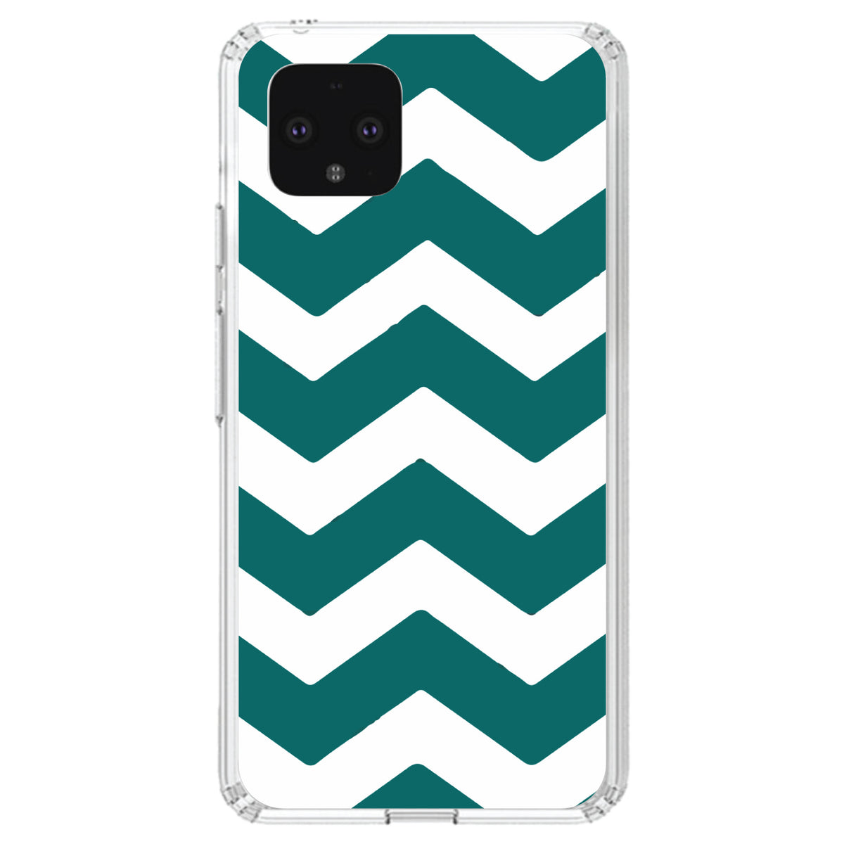 Teal White Chevron Stripes Clear Shockproof iPhone Case, view 24