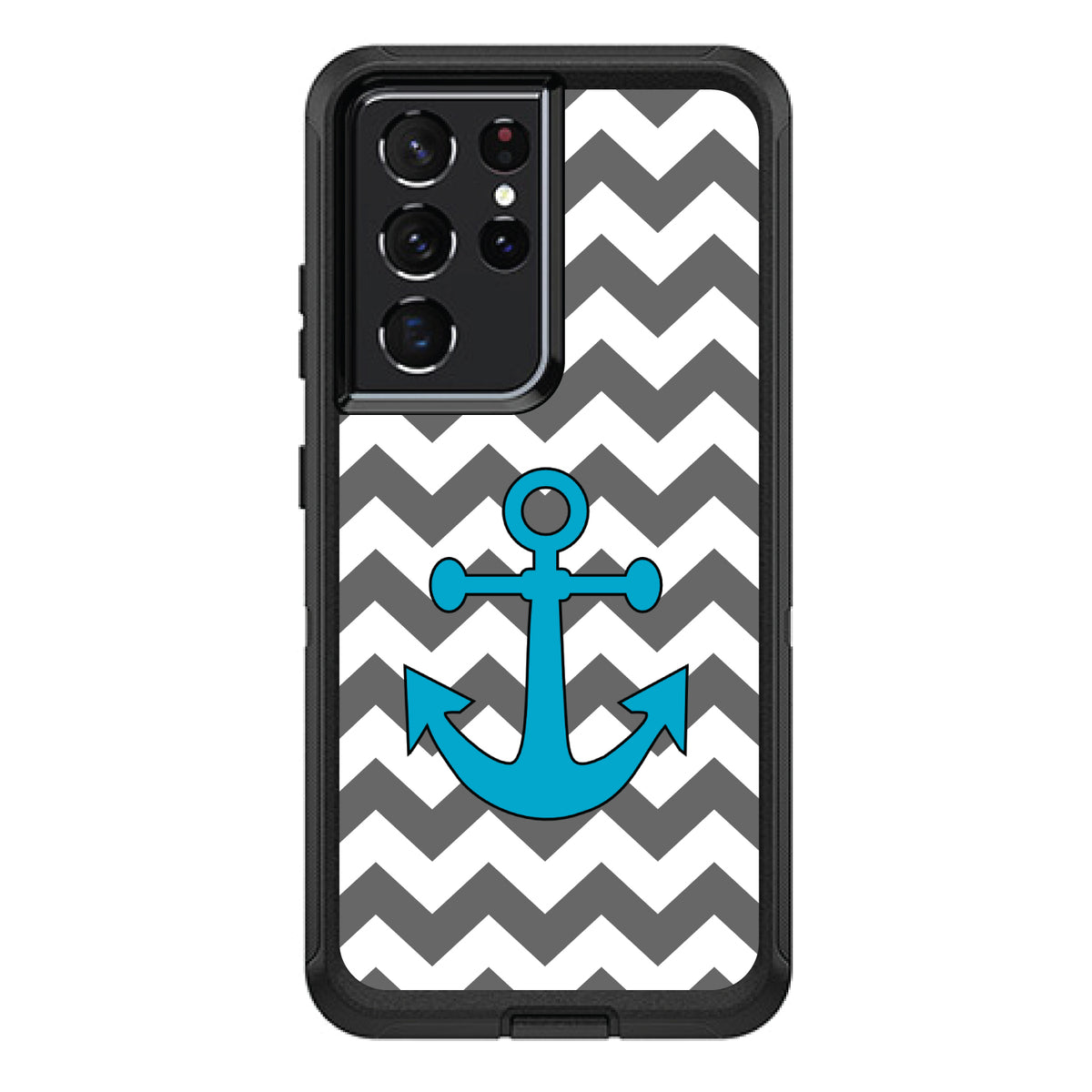 Grey White Chevron Teal Anchor OtterBox Defender Case for iPhone & Galaxy, view 7