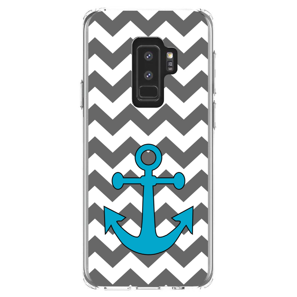 Grey White Chevron Teal Anchor Clear Shockproof iPhone Case, view 20
