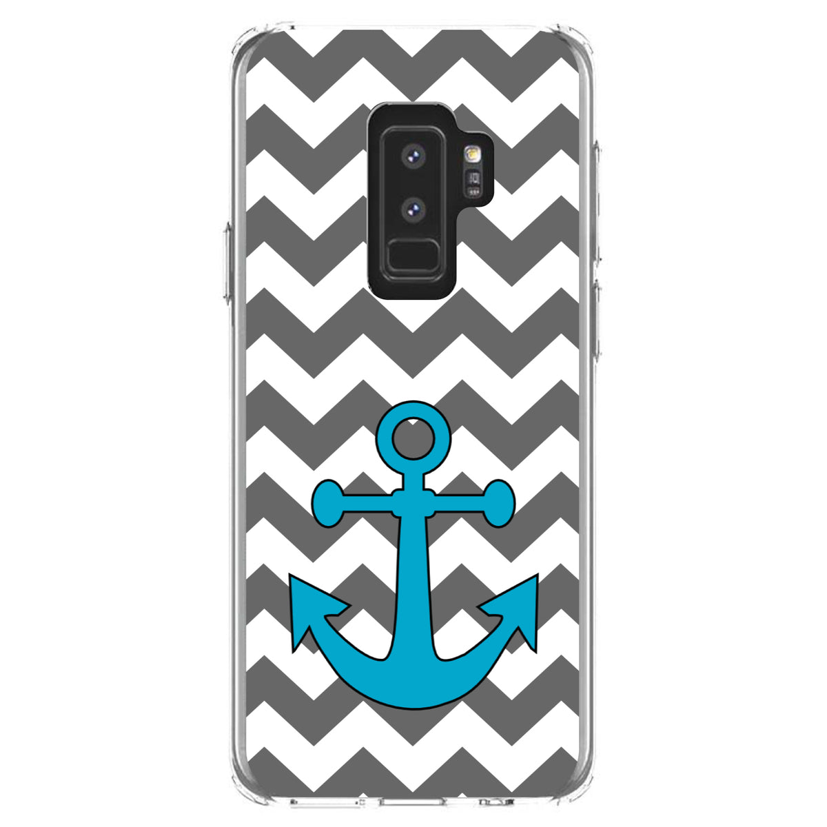 Grey White Chevron Teal Anchor Clear Shockproof iPhone Case, view 20