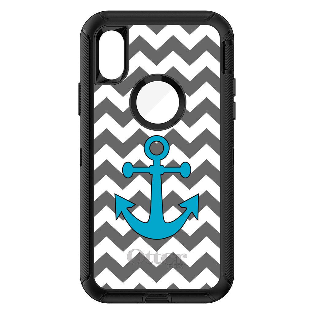 Grey White Chevron Teal Anchor OtterBox Defender Case for iPhone & Galaxy, view 3