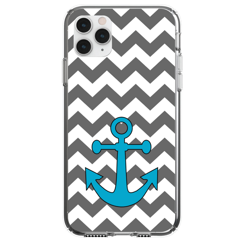 Grey White Chevron Teal Anchor Clear Shockproof iPhone Case